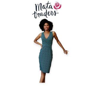 Mata Traders Delia Wrap Dress Medium Organic Cotton Confetti Print Blue Red
